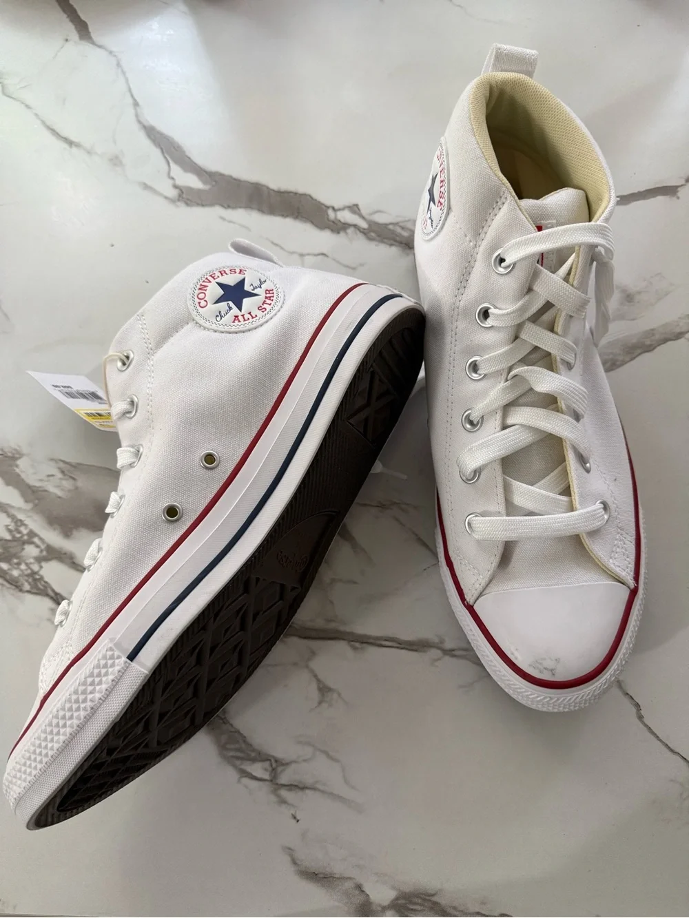 Converse Kids White High-Top Sneakers with Red & Navy Trim